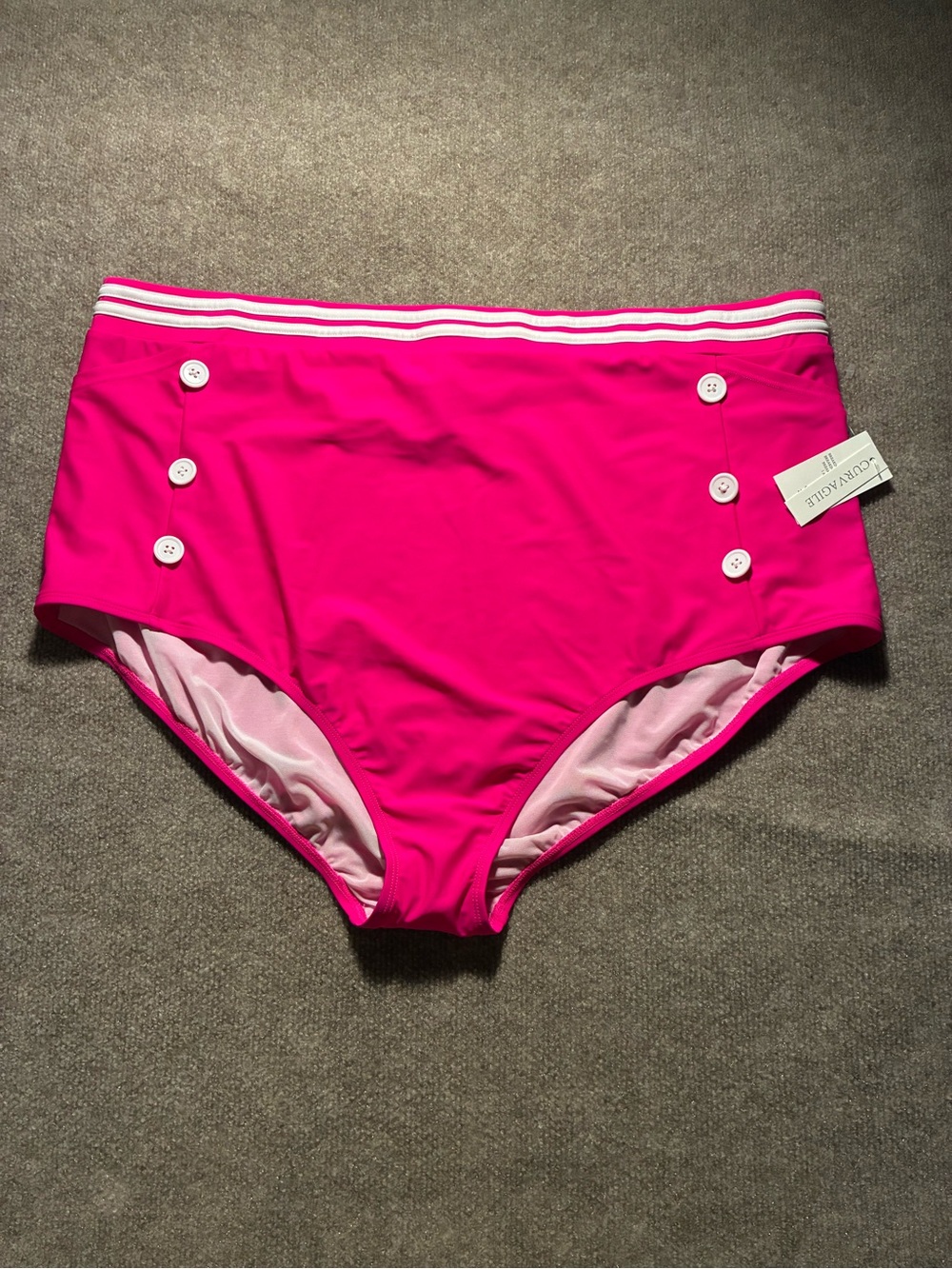 High-Waist Bikini Bottom with Button Detail in Hot Pink
